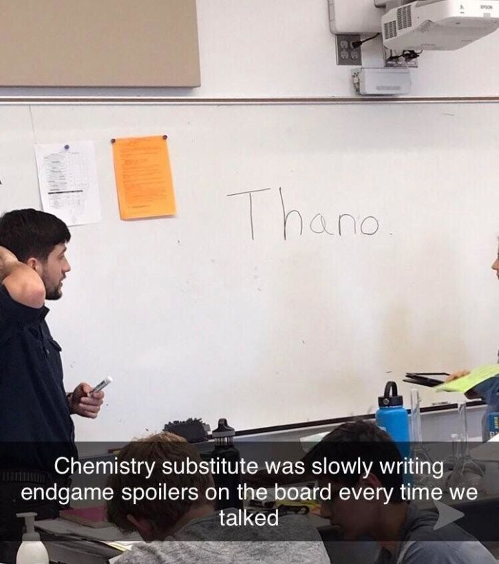 Teacher writes Avengers: Endgame spoilers on board.