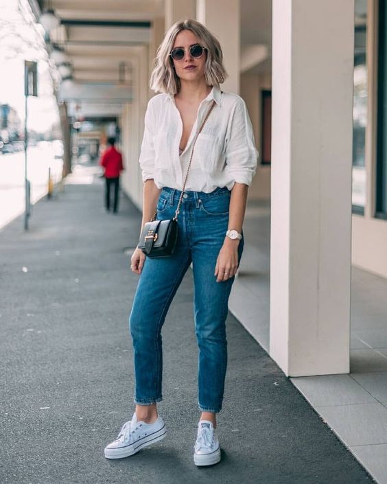 white shirt casual look