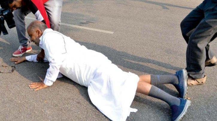 Mr G.T. Devegowda fell while running in a Dhoti.
