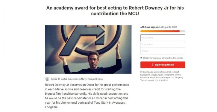 Thousands Of Marvel Fans Sign Petitions To Get Robert Downey Jr An Oscar Nomination This Year!