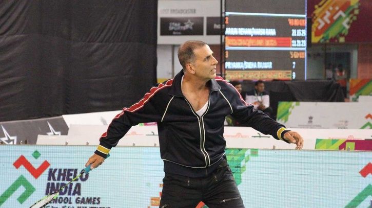 Akshay Kumar playing badminton.