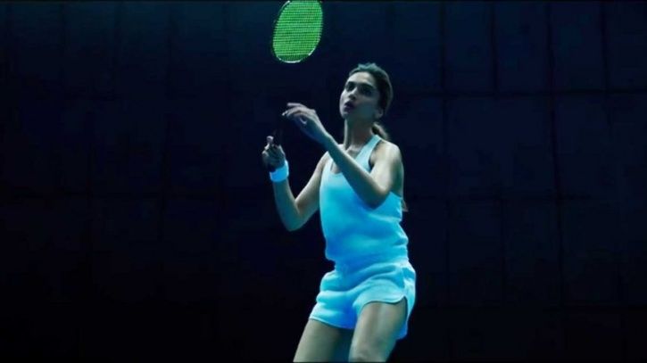 Deepika Padukone playing badminton.