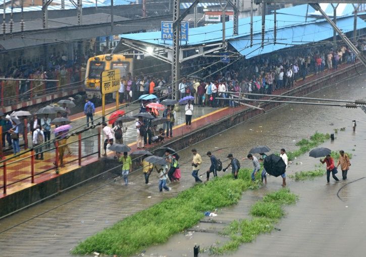 Mumbai railway station is waterlogged.