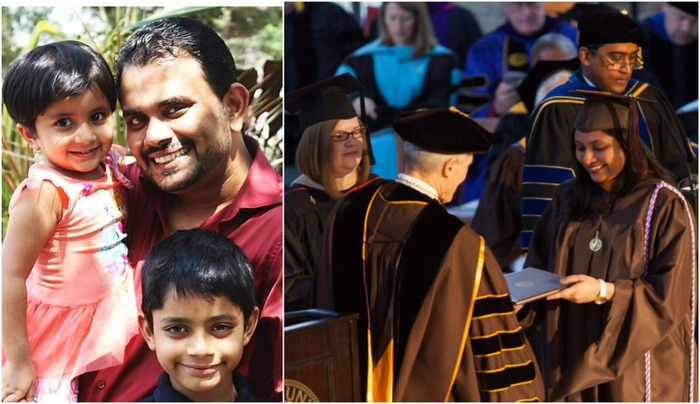 Inspiring: Woman Does Her Masters In The US; Husband Takes Care Of Their Children!