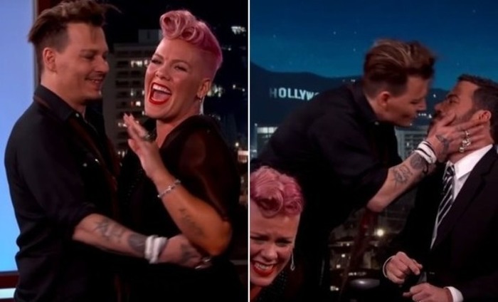 Watch: Johnny Depp Kisses Jimmy Kimmel On The Lips