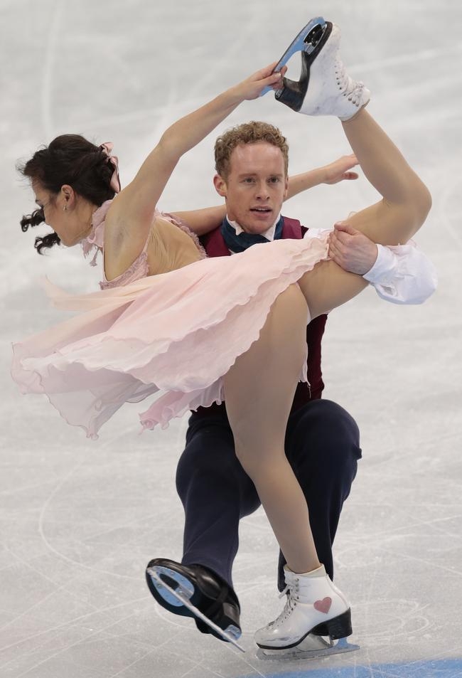 Madison Chock and Evan Bates of the United States perform their free dance ...