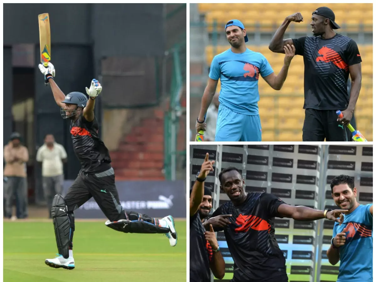 Usain Bolt's team clinched a last-ball thriller to beat Yuvraj's side in an exhibition game in Bengaluru.