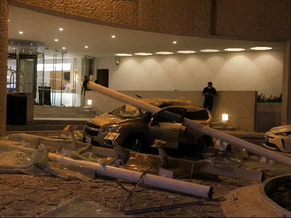 A car damaged during a quake is pictured at the Hotel Emporio in Acapulco, Mexico