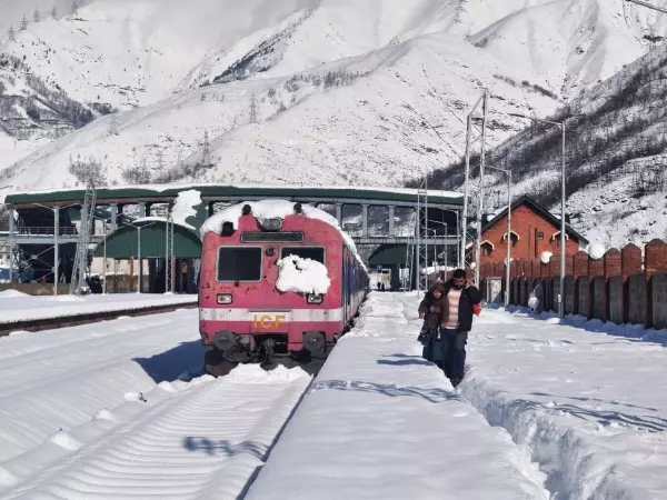now-covered train on railway track at Banihal