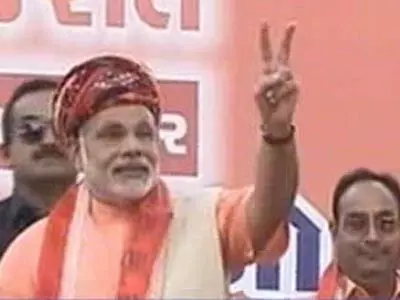 Victorious Narendra Modi addresses his supporters