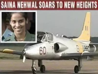 Saina Nehwal flies IAF trainer jet Kiran MK II