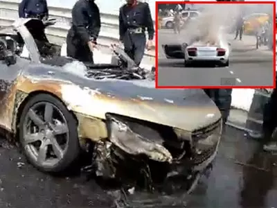 Exclusive video: Audi R8 car catches fire in Mumbai